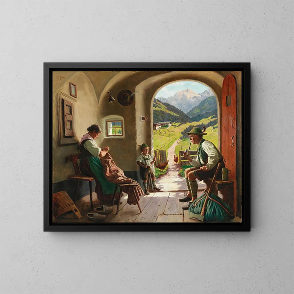 Een zomerdag in Tirol - Emil Rau — ingelijst kunstwerk aan de muur