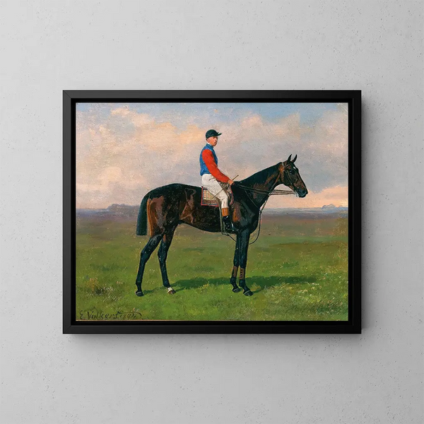 Een jockey te paard - Emil Volkers — ingelijst kunstwerk aan de muur