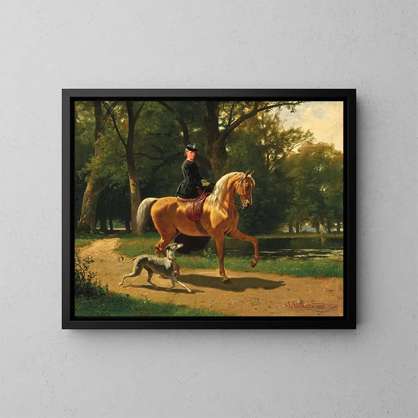 Een jonge vrouw te paard - Emil Volkers — ingelijst kunstwerk aan de muur