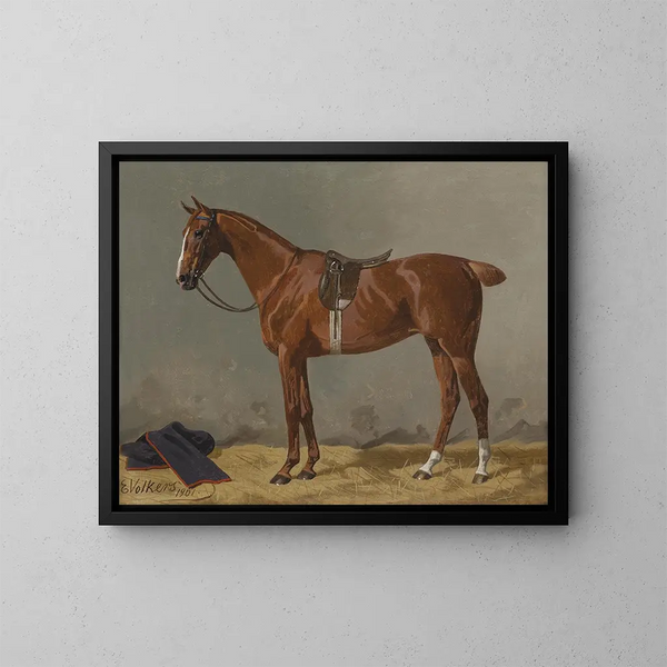 Paard bruin gesel in de stallen - Emil Volkers — ingelijst kunstwerk aan de muur