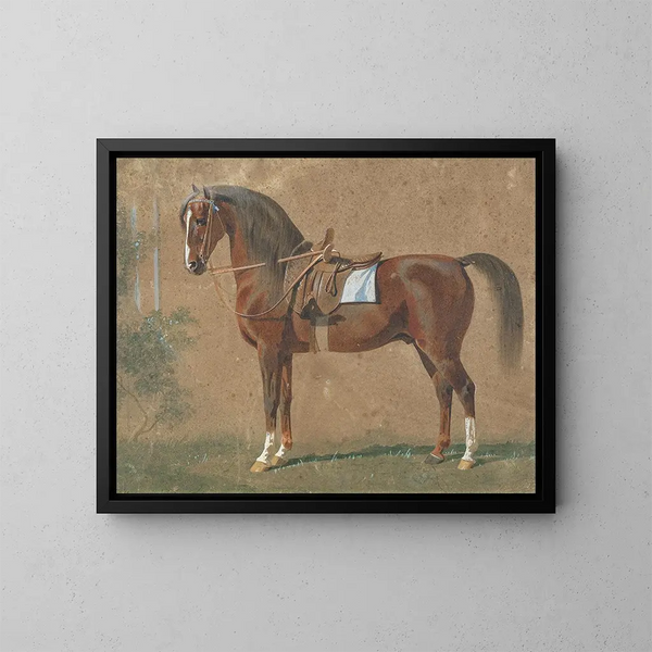 Hengst gezadeld - Emil Volkers — ingelijst kunstwerk aan de muur