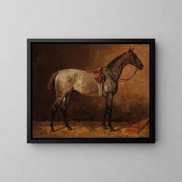 Grijze paard in de stallen - Emil Volkers — ingelijst kunstwerk aan de muur