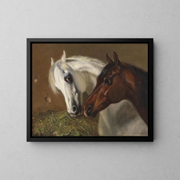 Twee paardenhoofden - Emil Volkers — ingelijst kunstwerk aan de muur