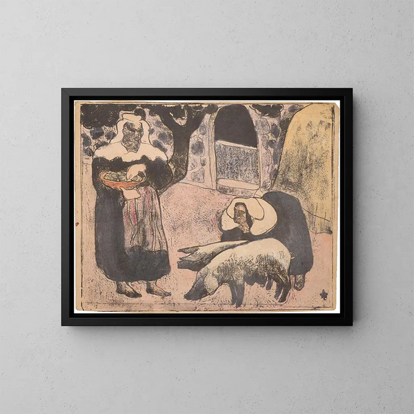 Bretonse schilderij voedende de varkens - Émile Bernard — ingelijst kunstwerk aan de muur