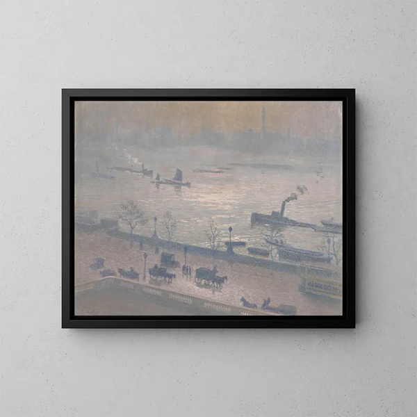 Reflectie 's Ochtends aan de Theems in Londen - Émile Claus — ingelijst kunstwerk aan de muur
