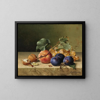 Emilie Preyer - Still Life with Two Walnuts Plums Grapes a Peach on a Branch and a Fly.webp