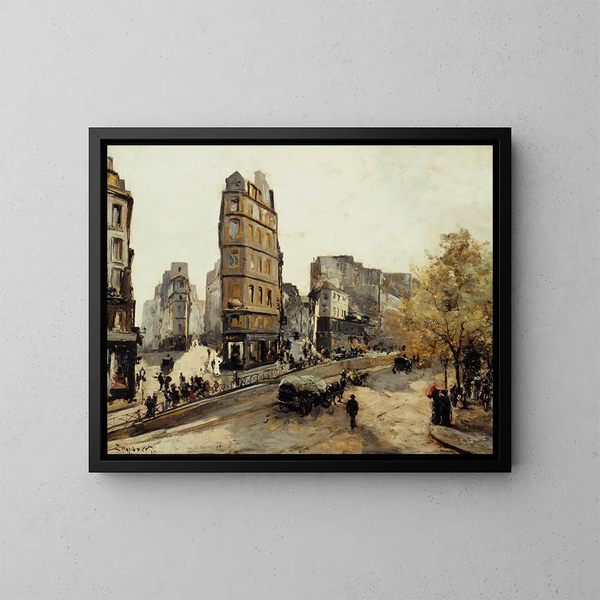 van de straten van de Maan Beauregard en Clry gezien vanaf de poort Saint-Denis - Emmanuel Lansyer — ingelijst kunstwerk aan de muur