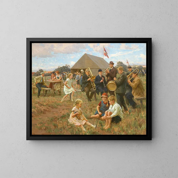 De muzikanten van de stad - Erik Henningsen — ingelijst kunstwerk aan de muur