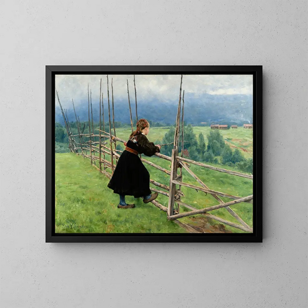 in het veld - Erik Werenskiold — ingelijst kunstwerk aan de muur