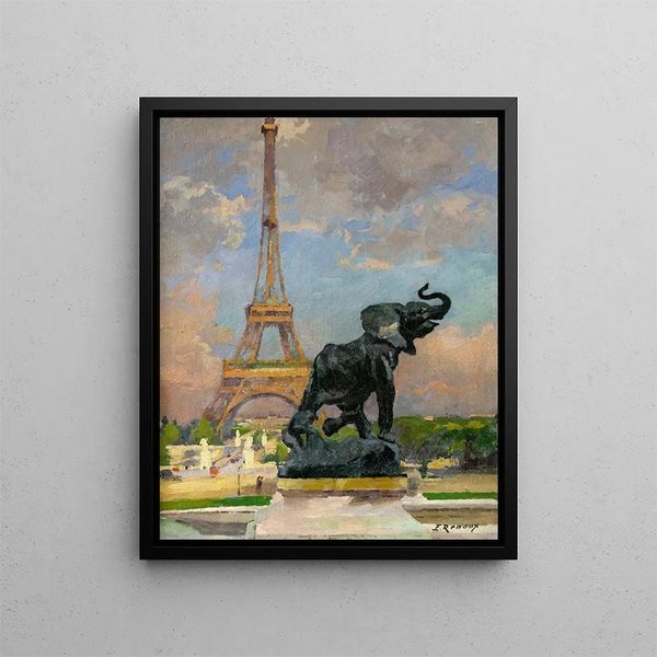 Ernest Jules Renoux - LElphant pris au pige de Frmiet et la Tour Eiffel.webp
