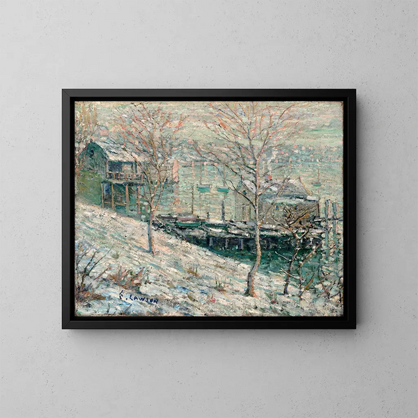 Winterlandschap op de rivier de Harlem - Ernest Lawson — ingelijst kunstwerk aan de muur