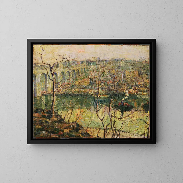 Pont verhoogd onder de opkomende maan - Ernest Lawson — ingelijst kunstwerk aan de muur