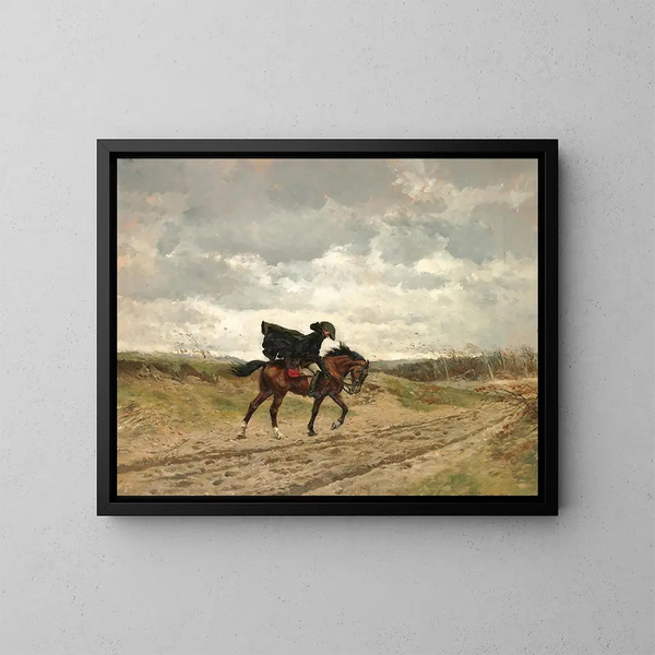 De reiziger, generaal Ney te paard die tegen de wind vecht - Ernest Meissonier — ingelijst kunstwerk aan de muur