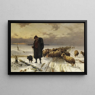 Ernst Adolf Meissner - Schfer mit Herde in Winterlandschaft.webp