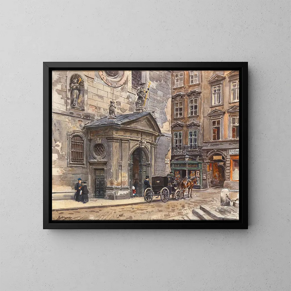 Een koetsje bij de Franciscanenkerk - Ernst Graner — ingelijst kunstwerk aan de muur