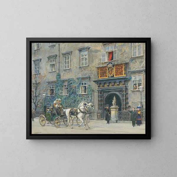 Het vertrek van keizer Franz-Joseph bij de Schweizertor in het paleis Hofburg - Ernst Graner — ingelijst kunstwerk aan de muur