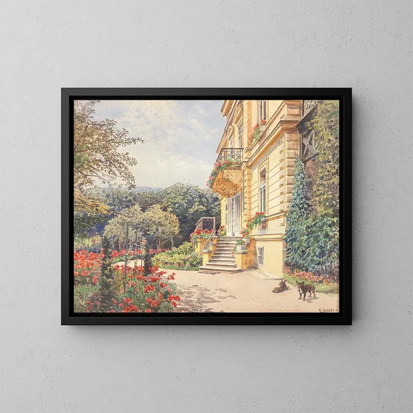 Villa in een verzorgde tuin - Ernst Graner — ingelijst kunstwerk aan de muur