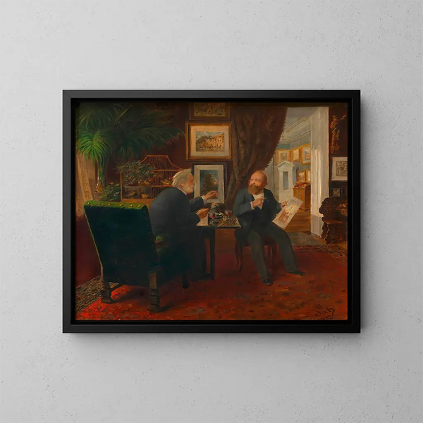 Ludwig Anzengruber en bezoek bij Rudolf von Alt - Ernst Juch — ingelijst kunstwerk aan de muur