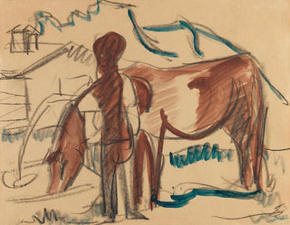 Ernst Ludwig Kirchner - Bauer und trinkende Kuh.webp