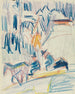 slee met paarden getrokken met twee mannen in hoge bergen - Ernst Ludwig Kirchner — weergave van het kunstwerk