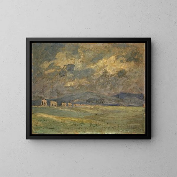 Campagne met verreik met aquaduct op de achtergrond - Ernst Schiess — ingelijst kunstwerk aan de muur