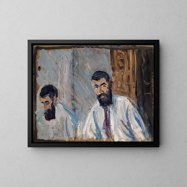 Dubbelportret van een bebaarde man in een wit overhemd - Ernst Schiess — ingelijst kunstwerk aan de muur