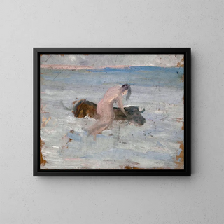 Europa op de zwemmende stier - Ernst Schiess — ingelijst kunstwerk aan de muur