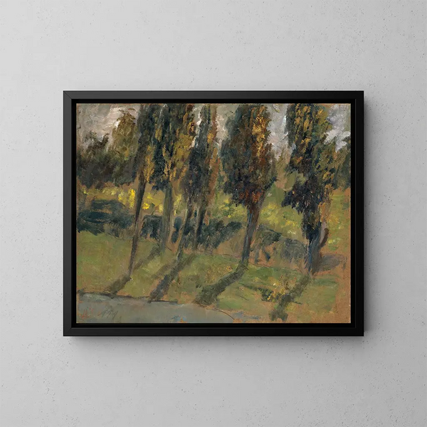 van herfstbomen aan de rand van een beek - Ernst Schiess — ingelijst kunstwerk aan de muur