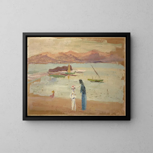 Zeemanjongen, kleine boten en zeearmen - Ernst Schiess — ingelijst kunstwerk aan de muur