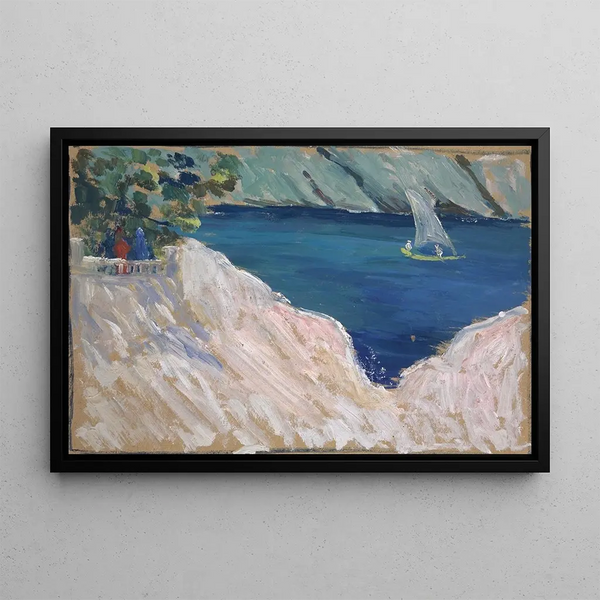 Ernst Schiess - Meeresbucht mit Segelboot.webp