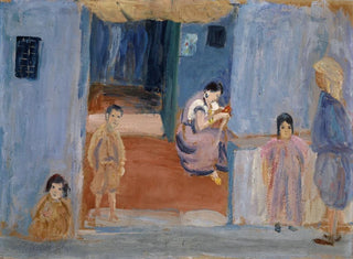 Natifs devant leur habitation - Ernst Schiess — weergave van het kunstwerk