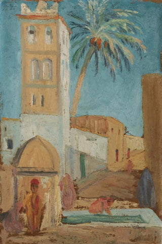 Ernst Schiess - Scene at a Fountain in a Moroccan Place.webp