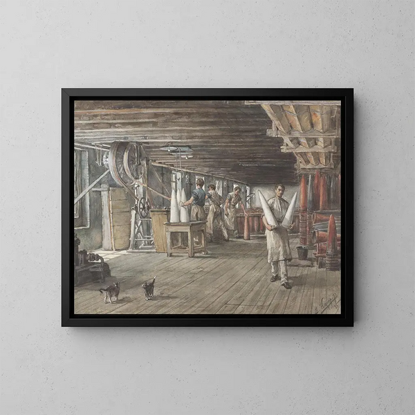 Binnenkant van de suikerfabriek van firma Vom Rath - Ernst Witkamp — ingelijst kunstwerk aan de muur