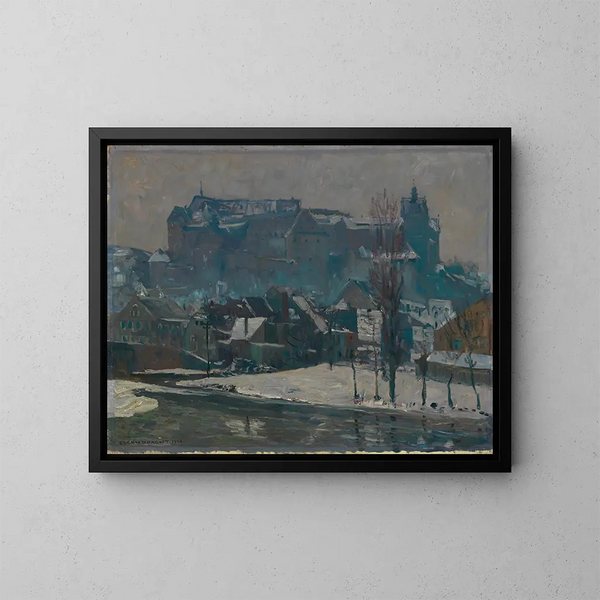 Kolditz aan de Mulde in de sneeuw - Eugen Bracht — ingelijst kunstwerk aan de muur