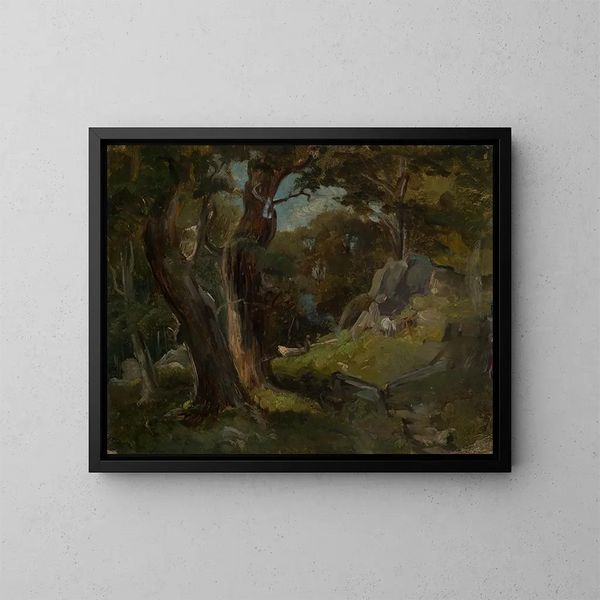 Bosrijke open plek met paarden - Eugen Bracht — ingelijst kunstwerk aan de muur