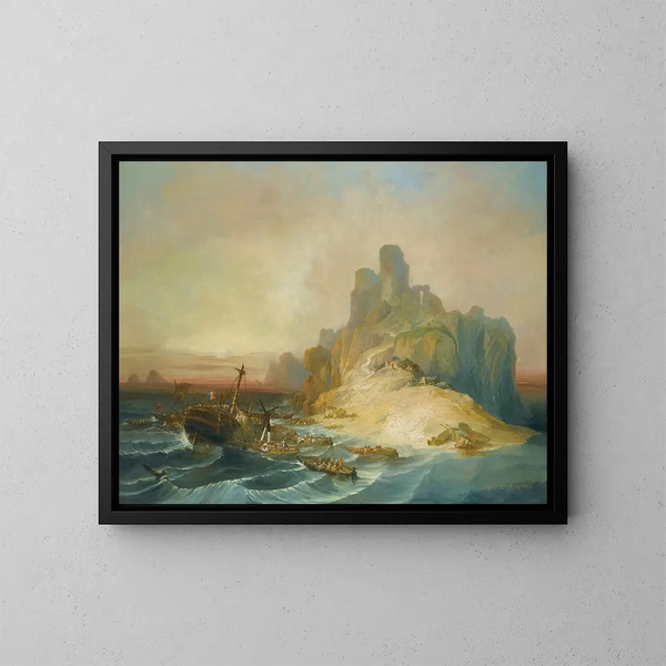 Scheepswrak voor de kust - Eugenio Lucas Velázquez — ingelijst kunstwerk aan de muur
