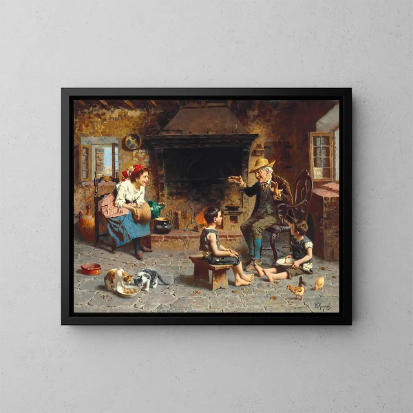 L'heure du conte - Eugenio Zampighi — ingelijst kunstwerk aan de muur