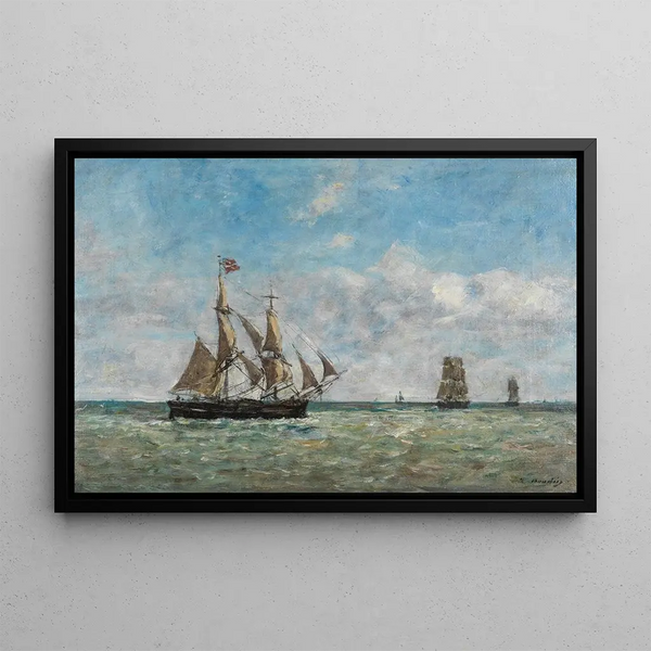 Vissersboten voor Trouville - Eugène Boudin — ingelijst kunstwerk aan de muur