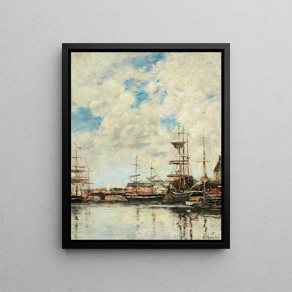 Dunkerque zeilboten kade - Eugène Boudin — ingelijst kunstwerk aan de muur