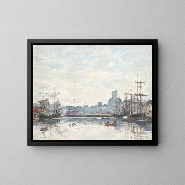 De haven bij mistig weer - Eugène Boudin — ingelijst kunstwerk aan de muur