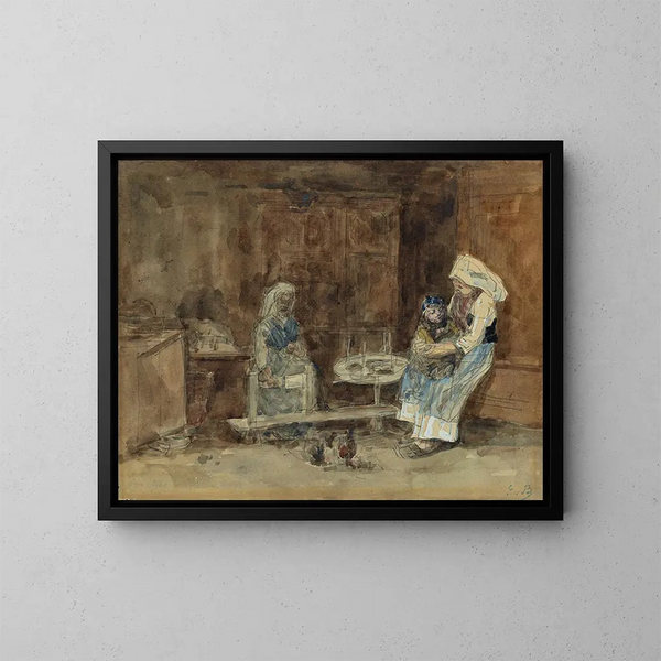 Bretonse interieur, materniteit - Eugène Boudin — ingelijst kunstwerk aan de muur