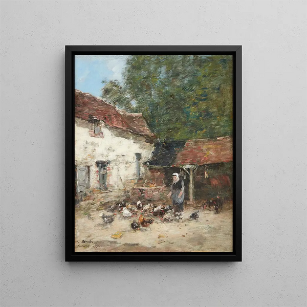 La Provende des Poules - Eugène Boudin — ingelijst kunstwerk aan de muur