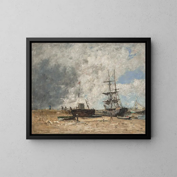 Het strand van Trouville, eb - Eugène Boudin — ingelijst kunstwerk aan de muur