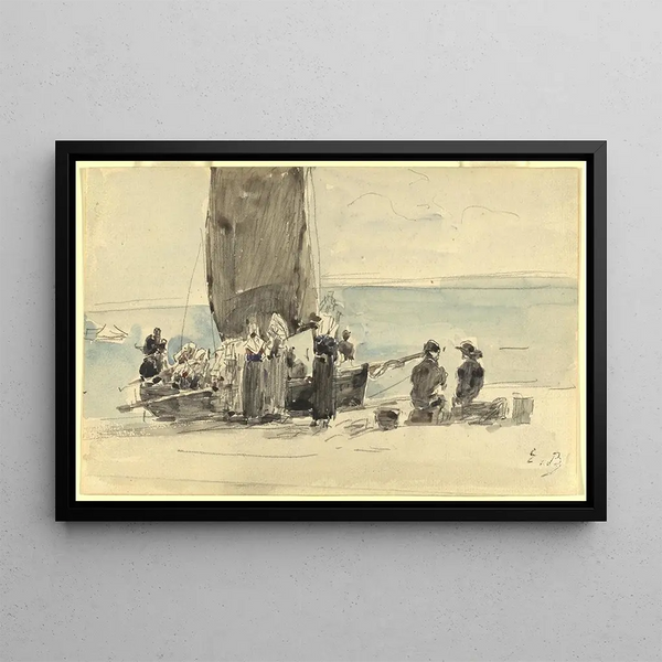 Vrachtschepen laden - Eugène Boudin — ingelijst kunstwerk aan de muur
