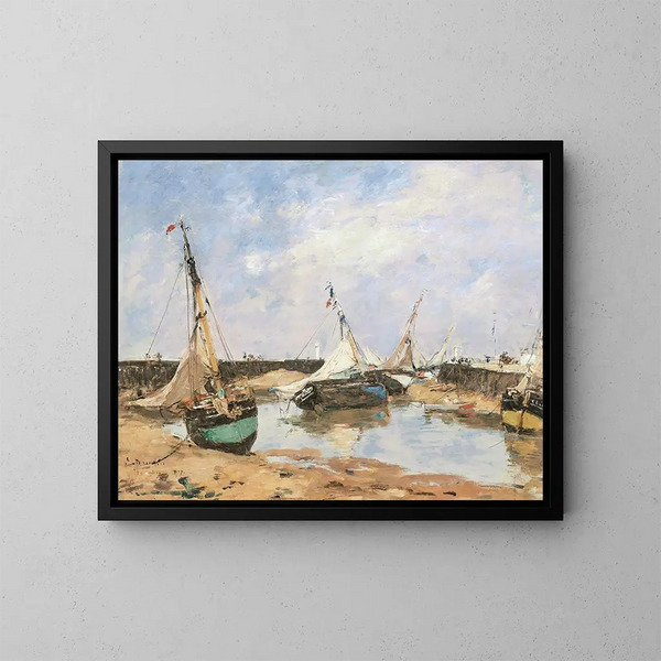 van Trouville boten tussen de pieren - Eugène Boudin — ingelijst kunstwerk aan de muur