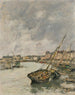 Trouville schilderij, de haven, ebbe - Eugène Boudin — weergave van het kunstwerk