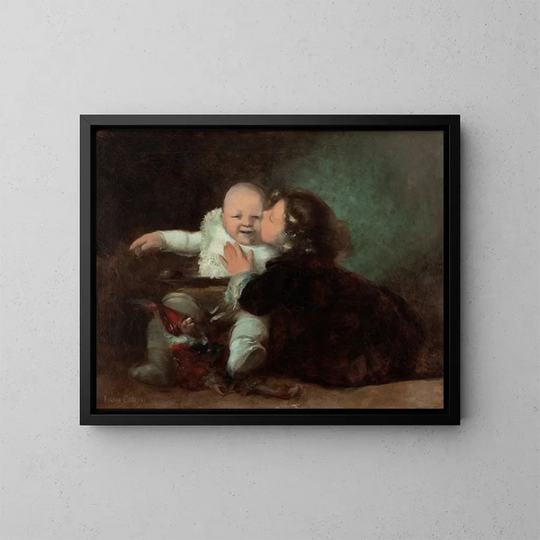 De Kus - Eugène Carrière — ingelijst kunstwerk aan de muur