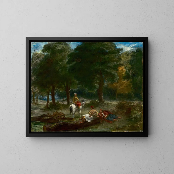 Griekse ruiters rusten in het bos - Eugène Delacroix — ingelijst kunstwerk aan de muur