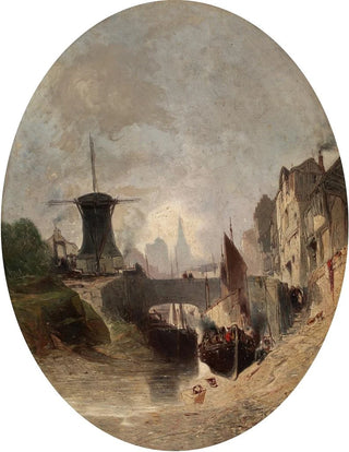 Eugne Deshayes - Romantic Landscape with Windmill.webp