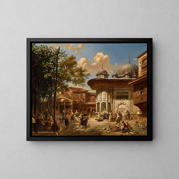 De fontein van Ahmet III in Constantinopel - Eugène Flandin — ingelijst kunstwerk aan de muur